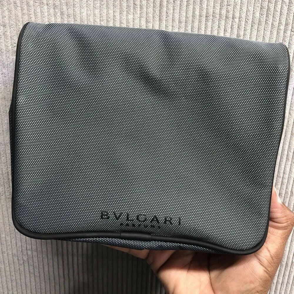 Bvlgari Parfums Folding Travel Cosmetic Bag Gray Black 2 Organization Pockets